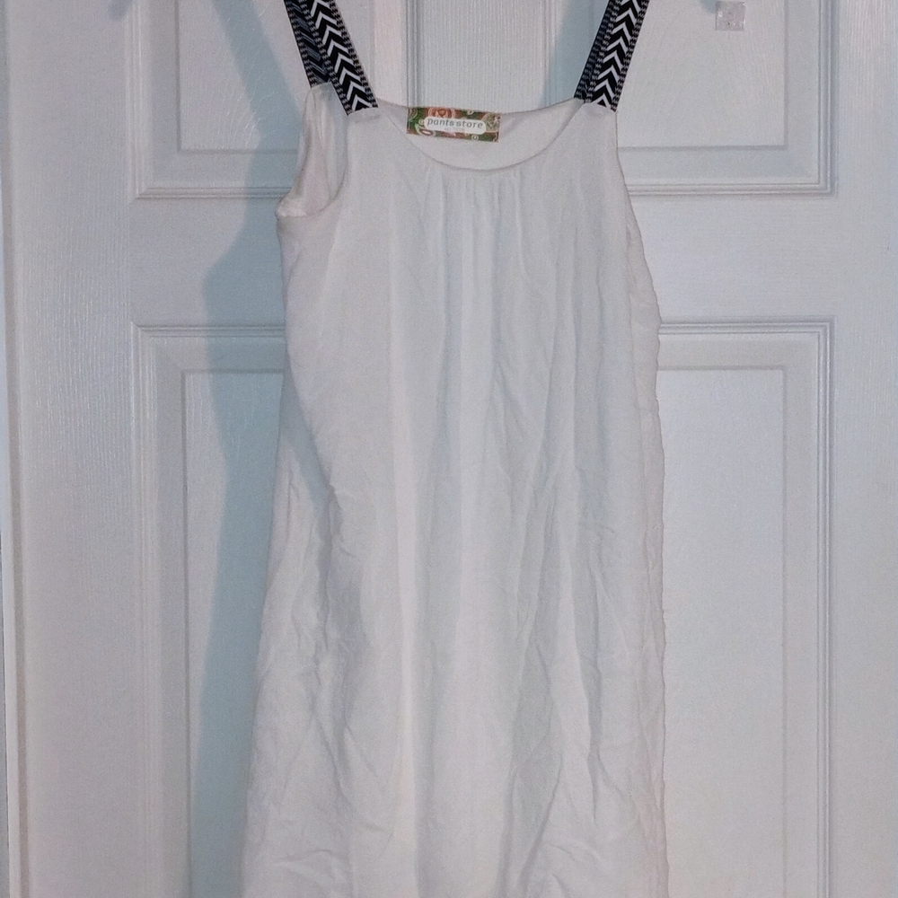 Pants Store White Dress with Black Patterned Straps Sz L